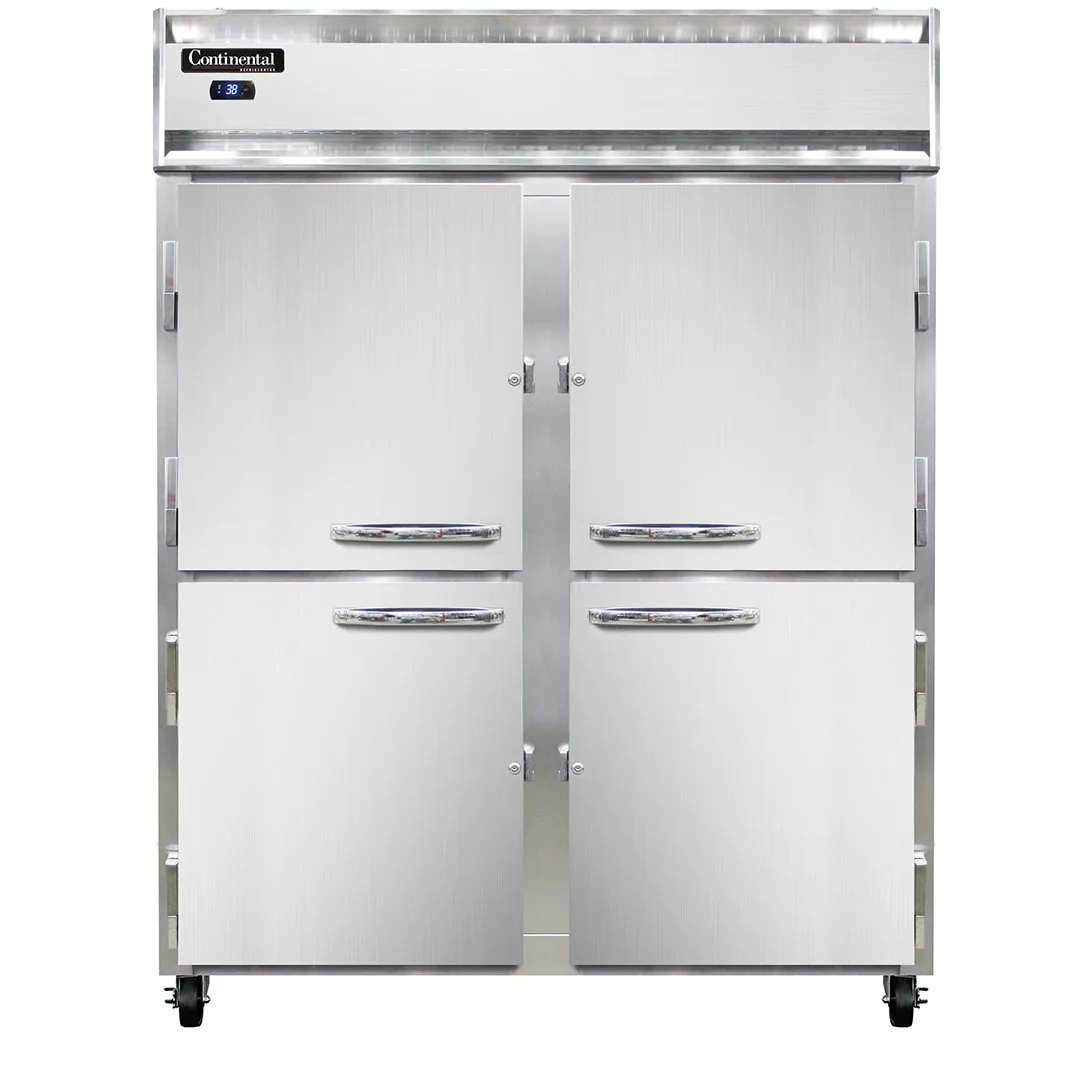 Continental 2RESNHD 57" 2-Section Reach-In Refrigerator w/ 4 Solid Half Doors, Stainless Steel Front Aluminum Exterior, 40 cu.ft.