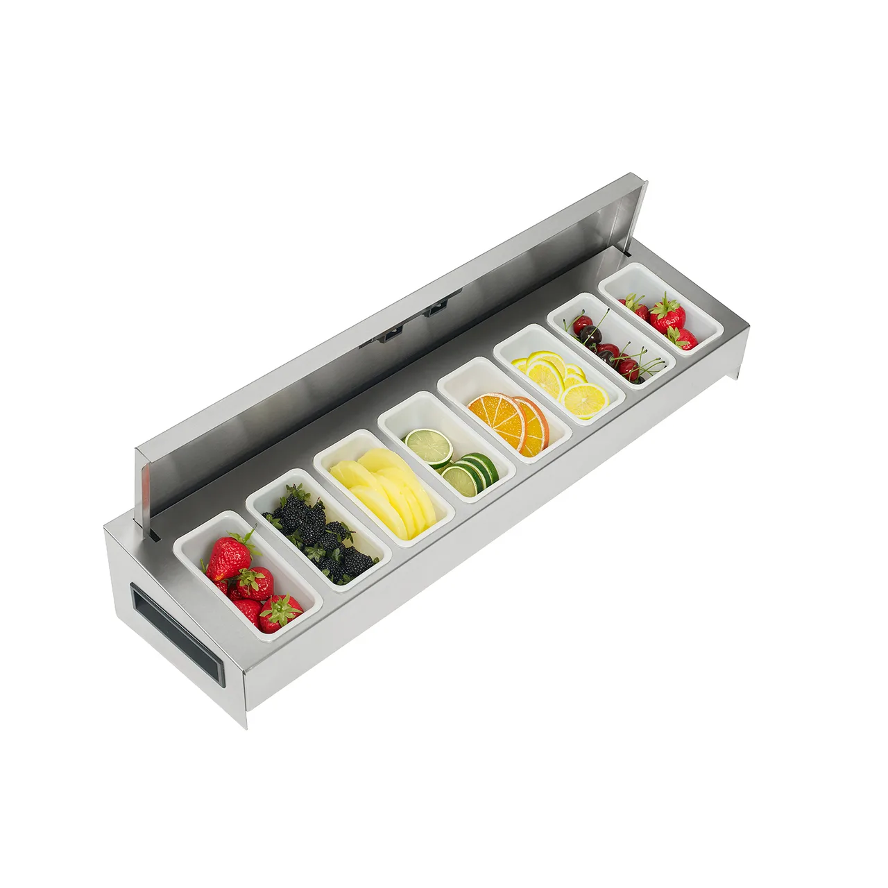 Krowne KR-522 Garnish Station, Fits 36" Ice Bin, 9‑Pint Stainless Steel, Sliding Cover with Handles