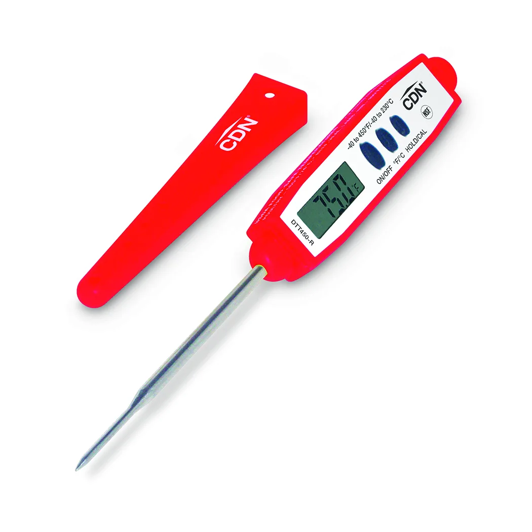 CDN DTT450-R Thermometer, -40 to +450°F, Waterproof, Red, Stainless 2.75" Stem, 1.5mm Tip, NSF