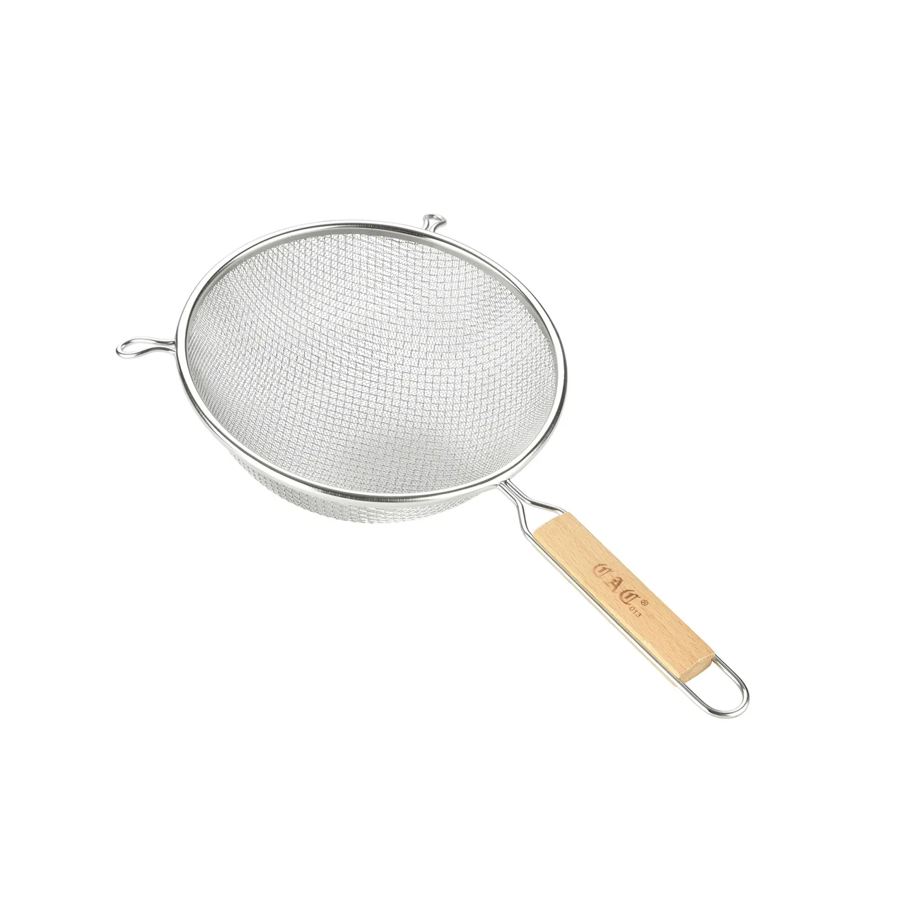 CAC China SSTR-06D Mesh Strainer, 6-1/4" dia., Double Layer Stainless Steel Mesh, Wood Handle