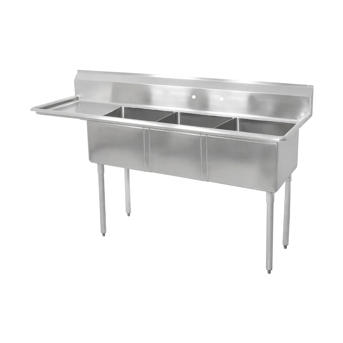 John Boos E3S8-1620-12L18-X 68" Three Compartment Sink, 16"W x 20"L Bowl With Left-Hand Drainboard