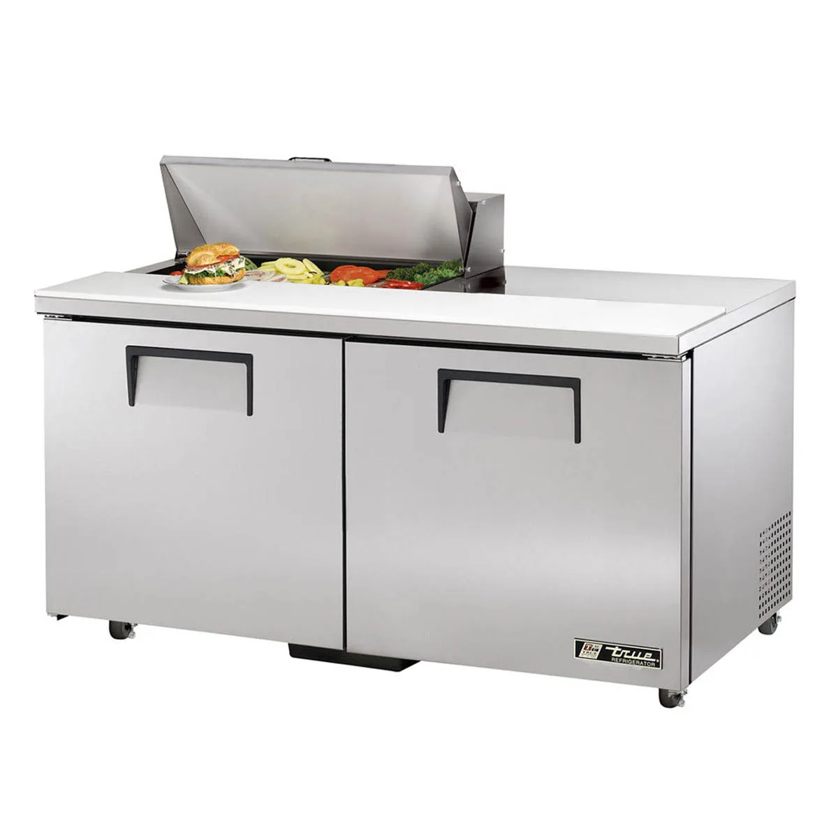 True TSSU-60-08-HC 60" Two Section Sandwich / Salad Prep Table w/ 2 Doors, 8 Pans