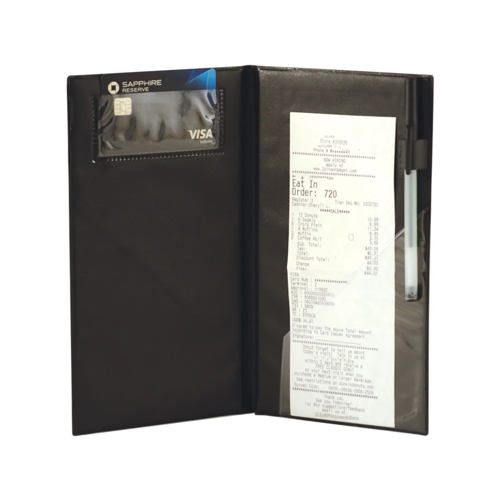CAC China CKPR-10K Guest Check Presenter, 10" x 5-1/2", Black, Pen Loop Included
