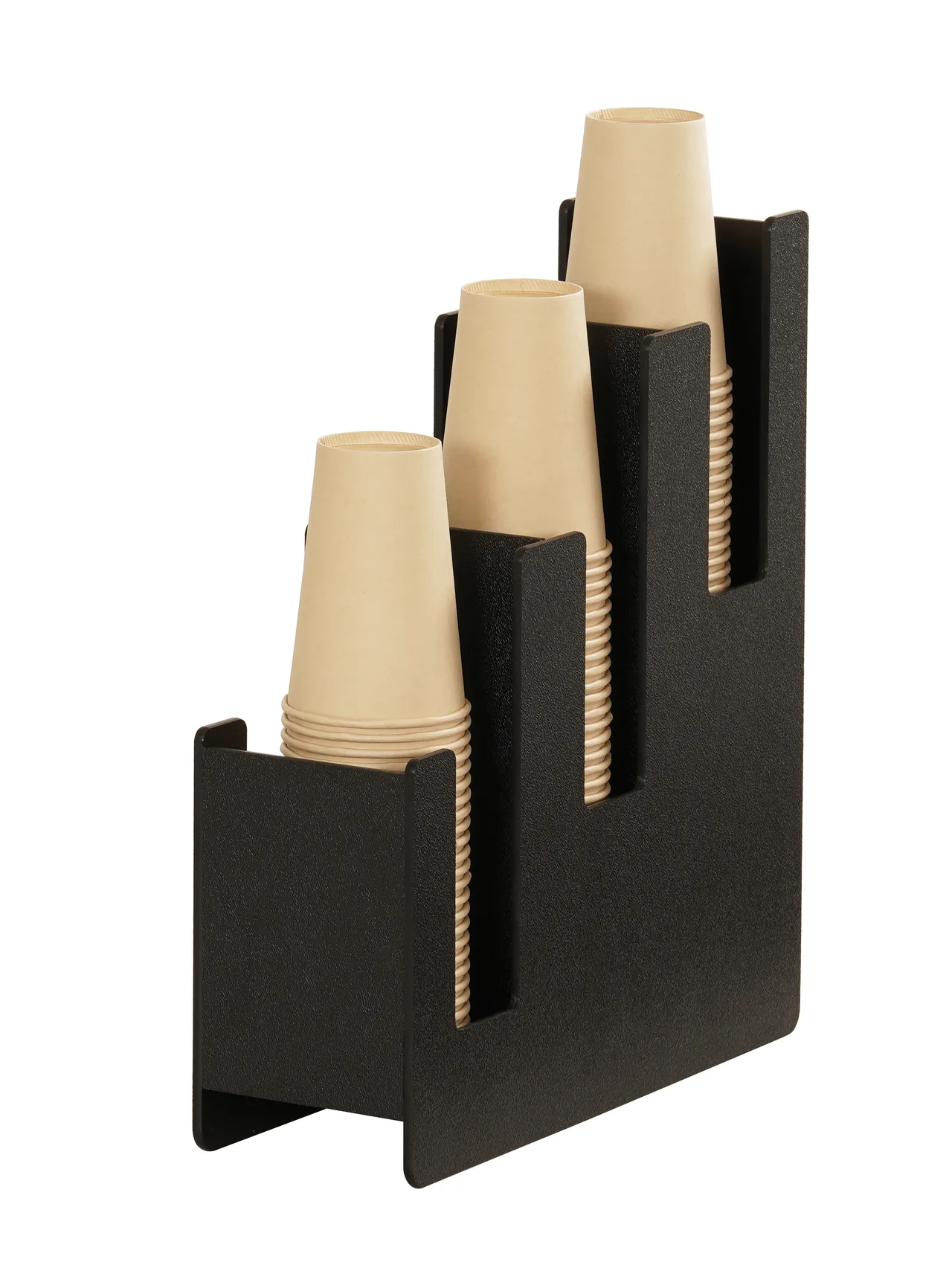 Cal-Mil 23187-13 Cup & Lid Holder, 3‑Tier Black Plastic, 5"W x13"D x15"H, Holds up to 4" Cups/Lids