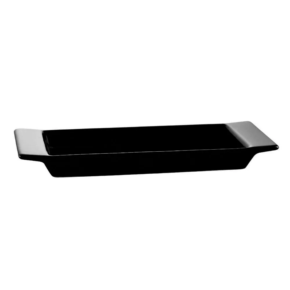 CAC China F-2S-BLK Fortune Tray, 8-4/5"L x 3-1/2"W x 3/4"H, Rectangular Porcelain Black - Dozen