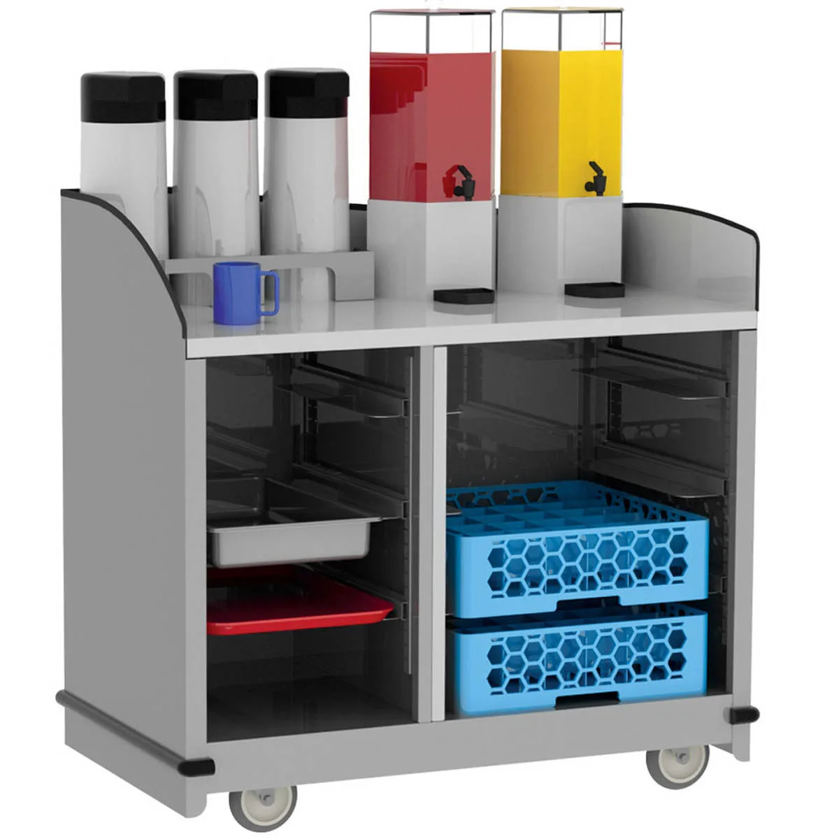 Lakeside 8708 Stainless Steel Full-Service Hydration Cart w/ Flat Top, High Sides, 2 Interior Compartments