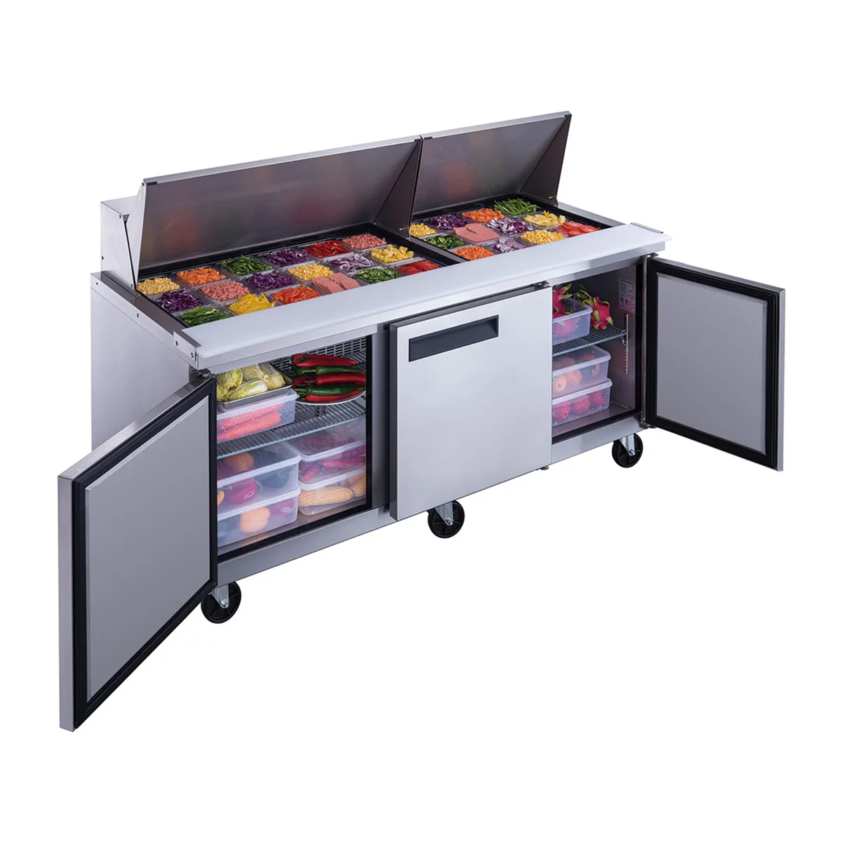 Dukers Appliance Co DSP72-30M-S3 72" Mega Top Sandwich/Salad Prep Table w/ 3 Doors, 30 Pans