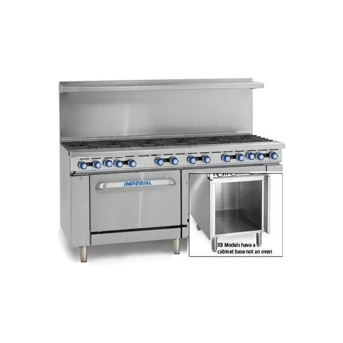 Imperial IR-12-XB 72" Gas Restaurant Range w/ (12) Open Burners, (1) Standard Oven, (1) Cabinet Base, 419.000 BTU