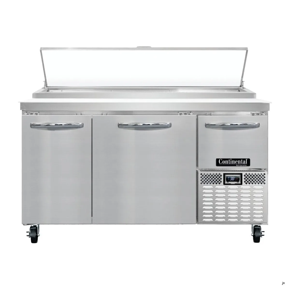 Continental Refrigerator PA60N 60" Pizza Prep Table w/ 2 Full & 1 Half Doors, 19 cu. ft.