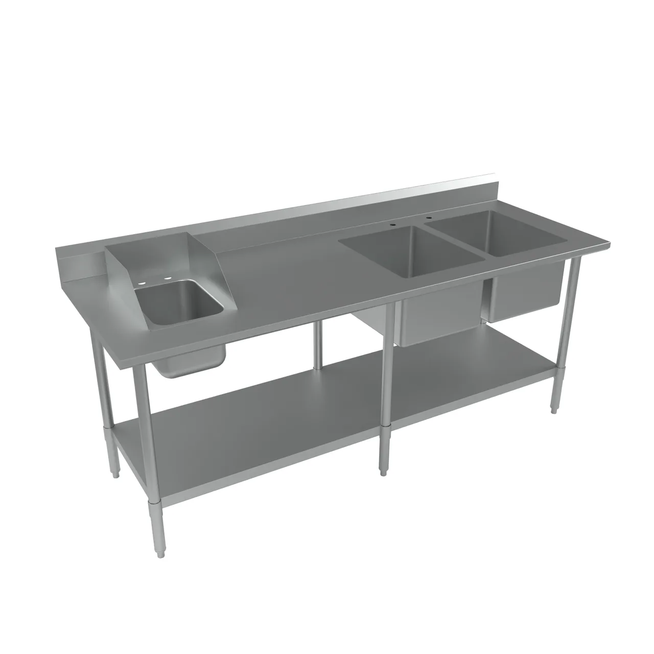 BK Resources BKPT-2-3084S-R 84" Work Table with Prep Sink, Bowl On Right - 16 Gauge (2+1 Sinks)