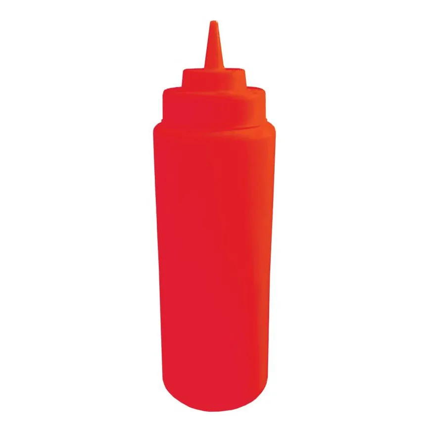 Omcan USA 40472 - 24oz Red Squeeze Bottle, Wide Mouth, Dishwasher Safe, Single Tip, 4/Set