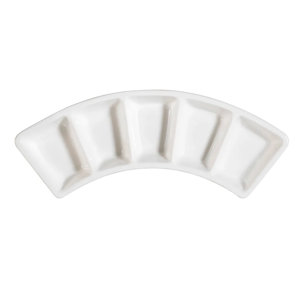 CAC China CN-5B10 Accessory Dish, 10" L x 3" W x 1" H, 5-Compartment, Porcelain, Bone White - Dozen