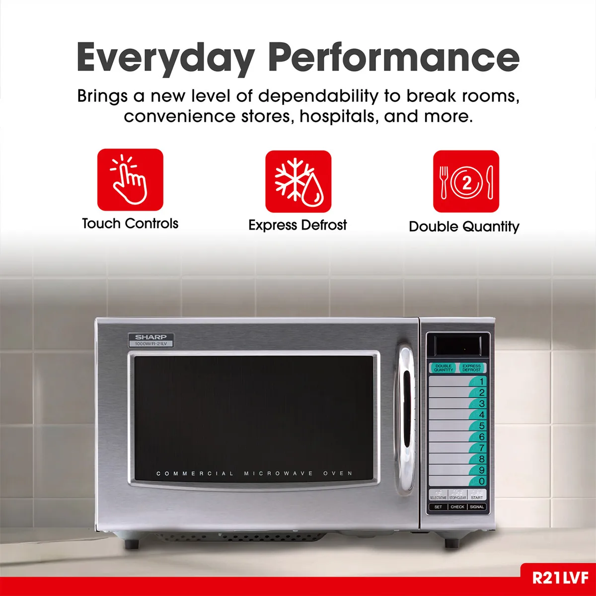 Sharp R-21LVF 1000W Medium Duty Commercial Microwave Oven, Touch Control, 20 Memory, 120V