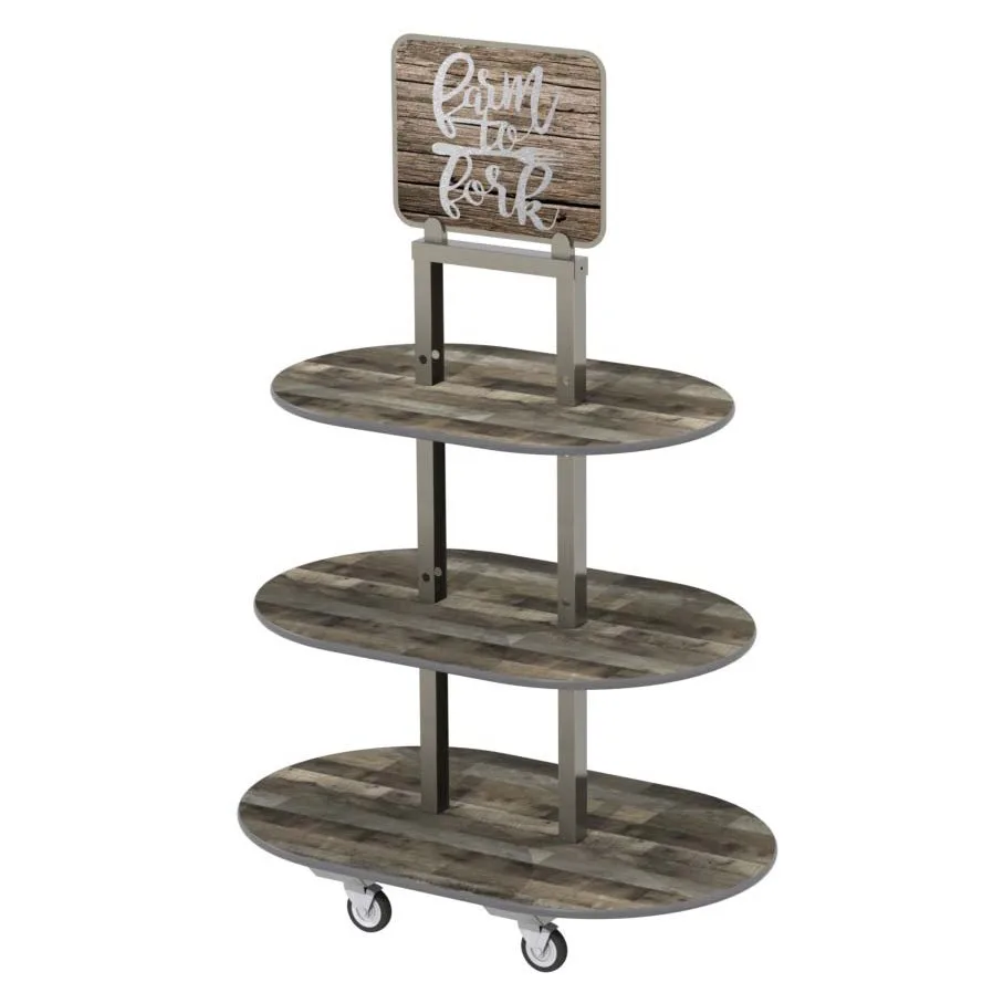 Lakeside 155044 Isle 'N Go Merchandising Display Cart w/ (3) Wood Laminate Shelves
