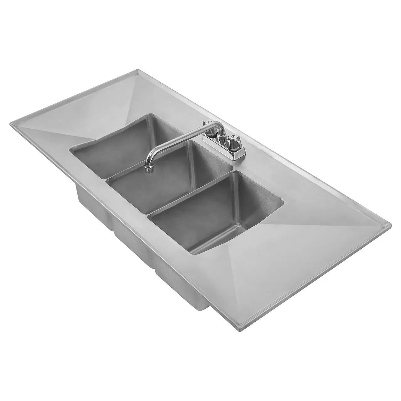 Klinger's Trading DIS32D Drop-In Sink, Three Compartment, (2) 9-1/2" Drainboards