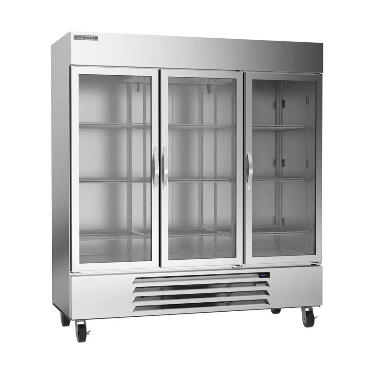 Beverage Air HBR72HC-1-G 75" 3-Section Reach-In Refrigerator w/ 3 Glass Full Doors, Bottom Mount, 1/2 hp, 69 cu. ft.