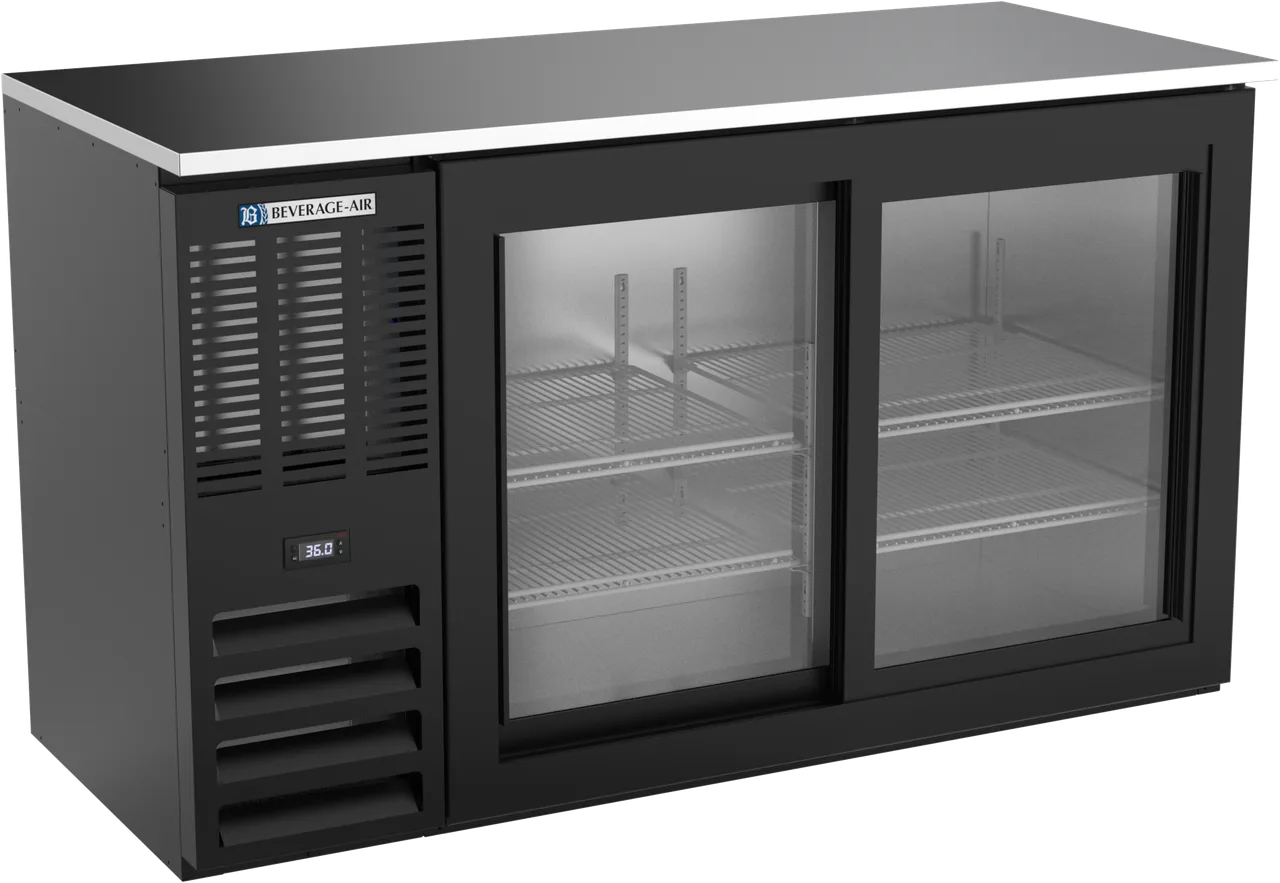 Beverage Air BBN58HC-F-GS-B Cooler, 58×25‑1/4×34", 14.8 Cu Ft, Black/Steel, 2 Doors, R290, NSF‑7