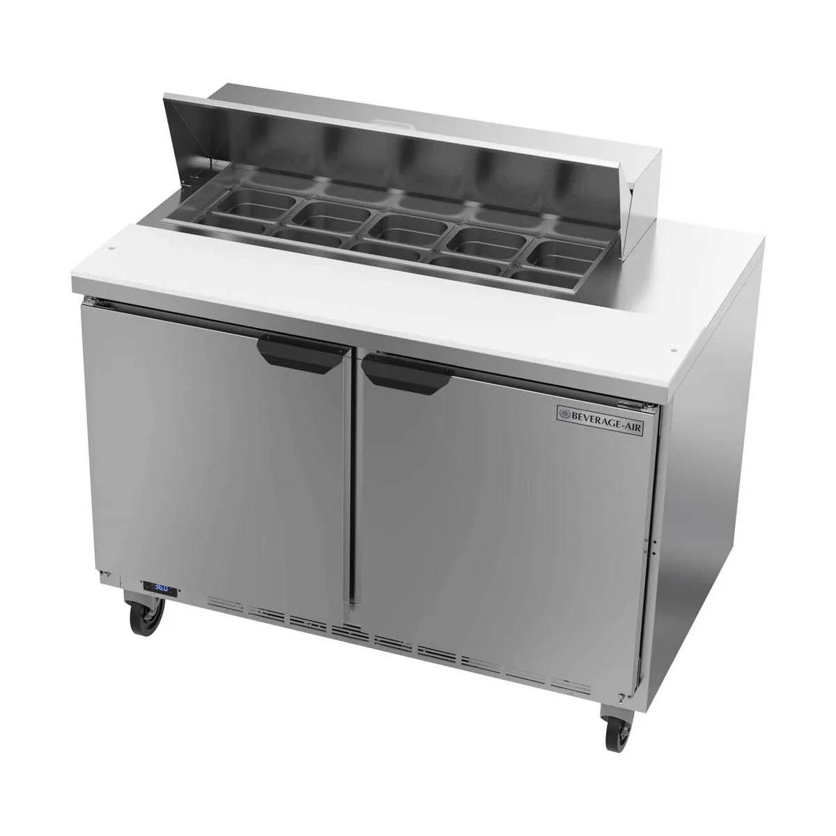 Beverage Air SPE48HC-10 48" Two Section Sandwich/Salad Prep Table w/ 2 Doors, 10 pans, 13 cu. ft.