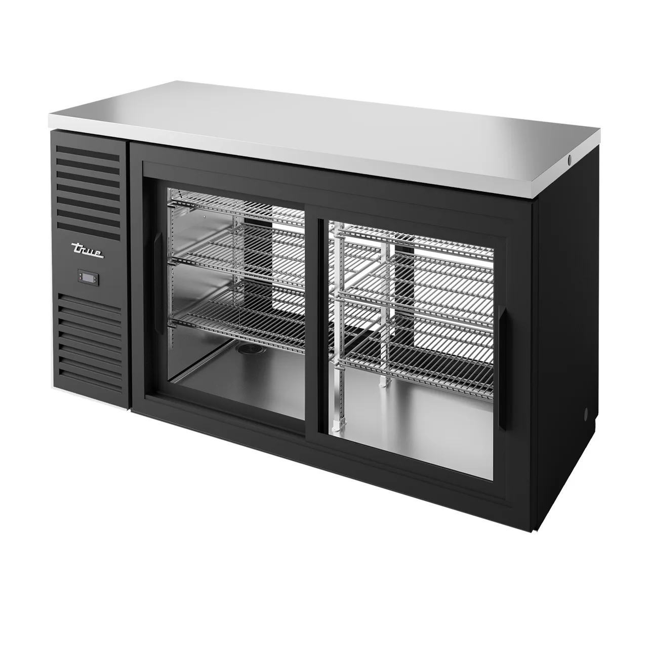 True TBR60-PTSZ1-L-B-11-11-1 60" 2 Sliding Glass Door Pass-Thru Single Zone Refrigerator