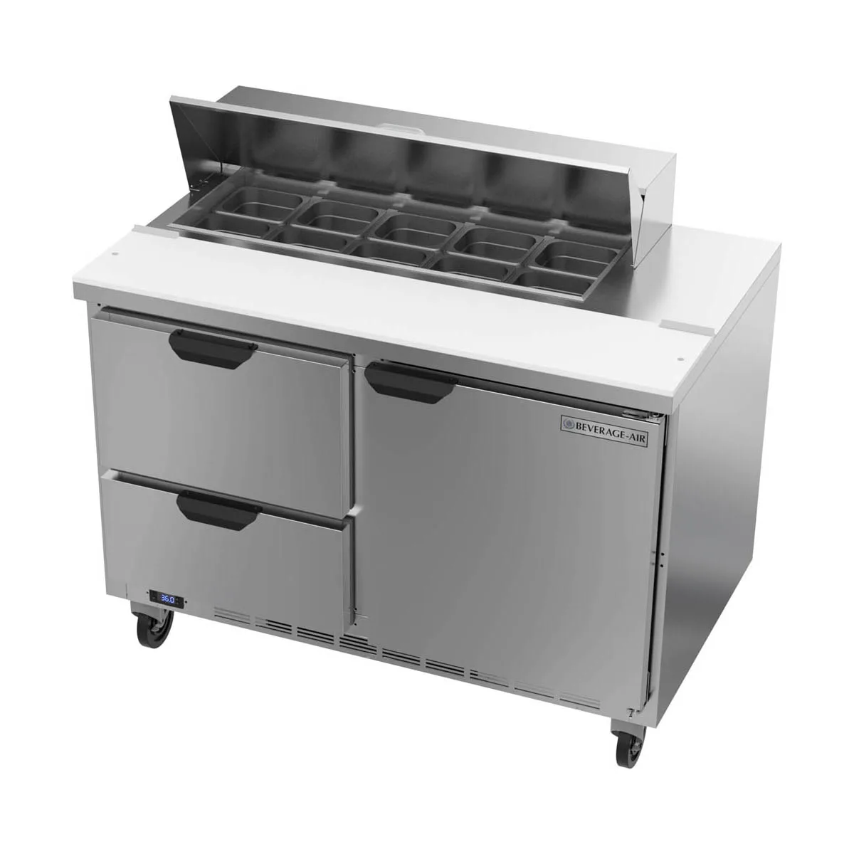Beverage Air SPED48HC-10-2 48" Two Section Sandwich/Salad Prep Table w/ 2 Drawers & 1 Door, 10 Pans