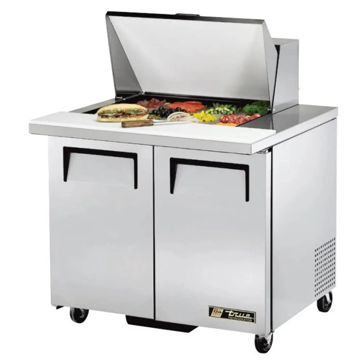 True TSSU-36-12M-B-HC 36" Mega Top Sandwich/Salad Prep Table w/ 2 Doors 12 Pans