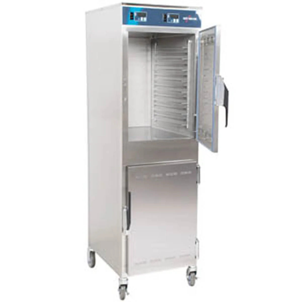 Alto-Shaam 1000-UP Heated Holding Cabinet, 2-Compartment, 73"-78" H, Stainless Steel, 8-Pan Capacity per Compartment, Solid Dutch Doors, EcoSmart®