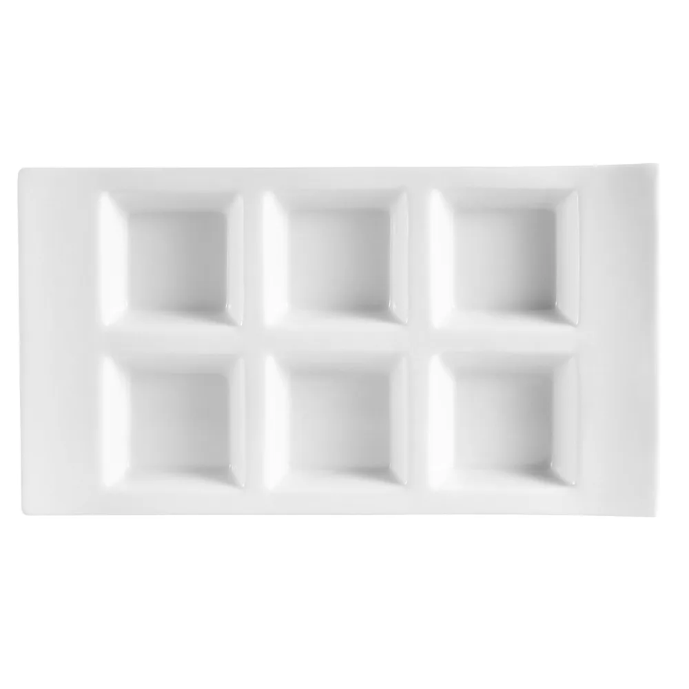CAC China CN-6T10 - Side Dish Plate, 6-Comp, 1 Oz, 10-3/4" x 6" x 1-1/8" Porcelain White - Dozen