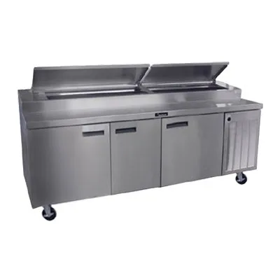 Delfield 18691PTBMP 91" 3-Section Refrigerated Pizza Prep Table w/ 3 Doors, (11) 1/3 Size Pan