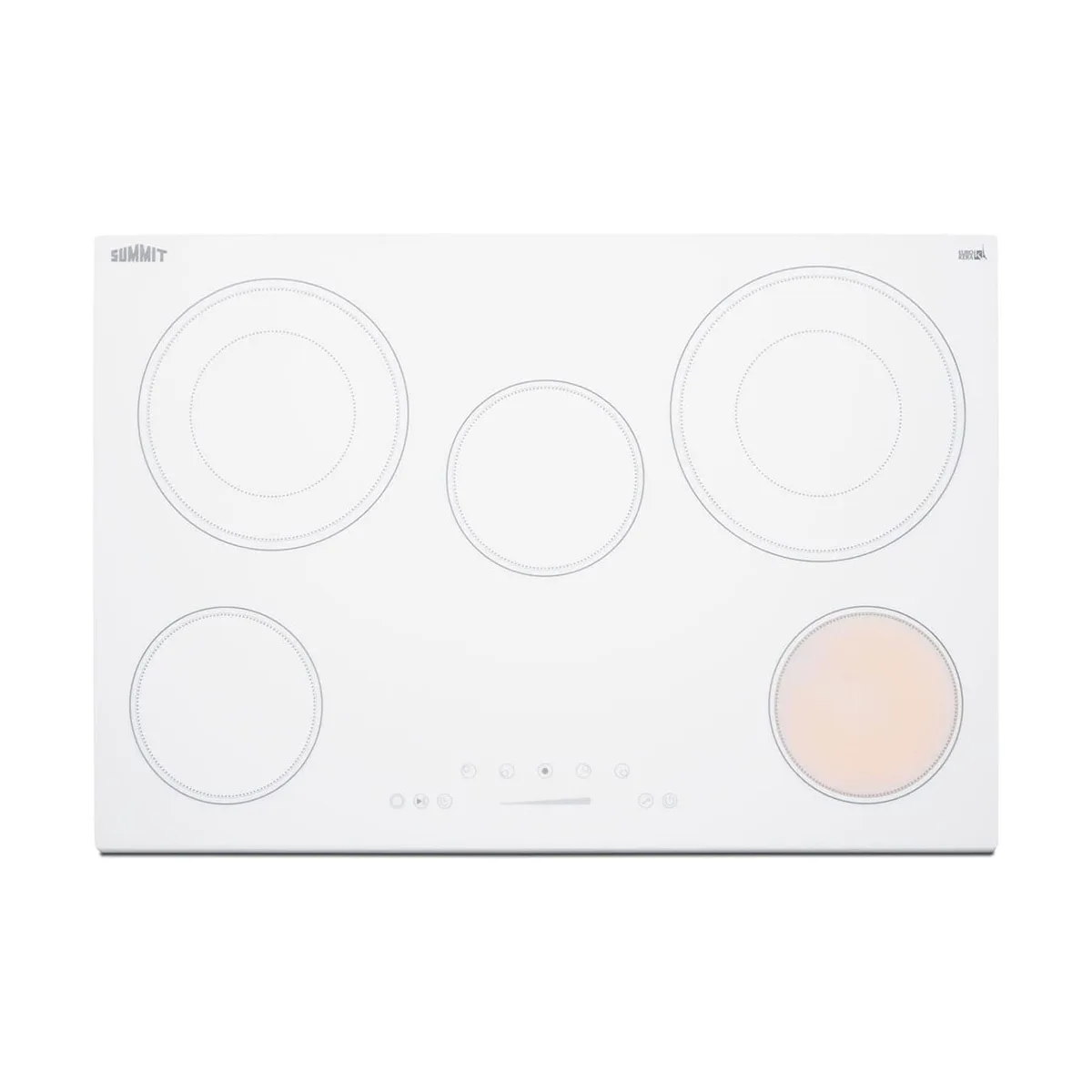 Summit CR5B30T8W 30" Electric Radiant Cooktop w/ (5) Burners, White Ceramic Glass, Digital Controls, 7.2 kW, 240v