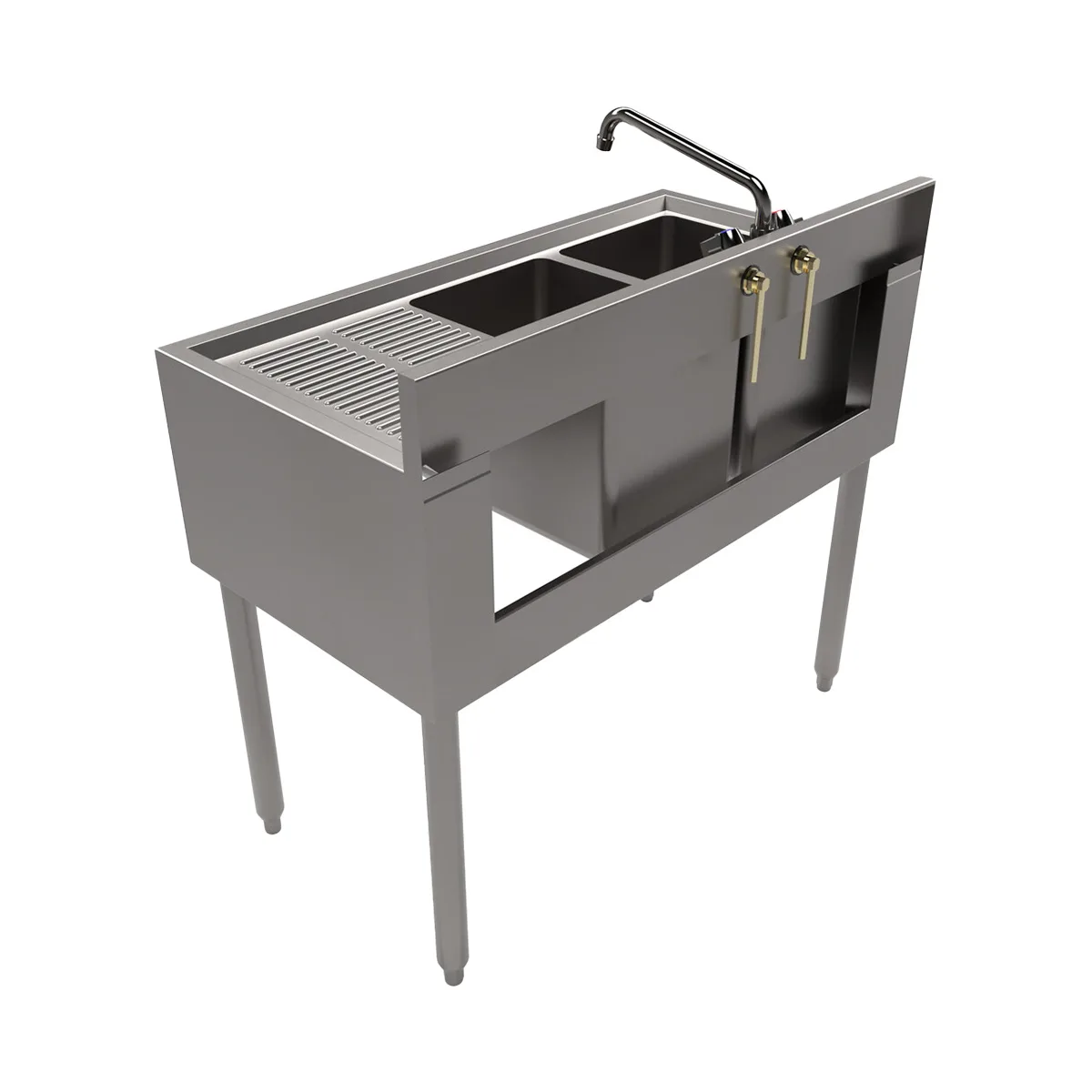 BK Resources UB4-18-236RS 36" Underbar Sink Units, 2 Compartment with Right Drainboard