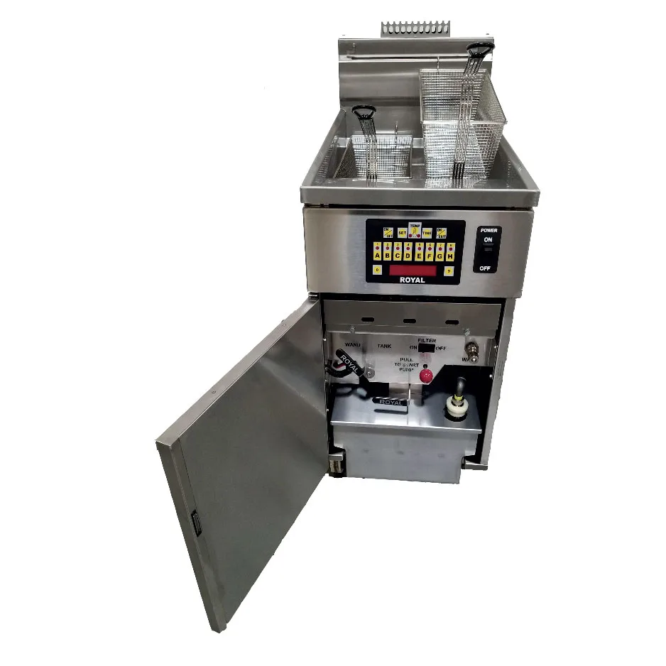 Royal Range of California RHEF-45-4-CM 6 Multi-Battery Gas Fryer w/ (4) 50 lbs Vats, Built-In Filter