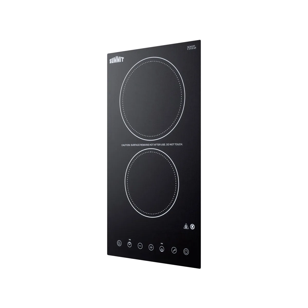 Summit CR2B23T3B 12" Electric Radiant Cooktop w/ (2) Burners, Black Ceramic Glass, Digital Controls, 3.0 kW, 230v 