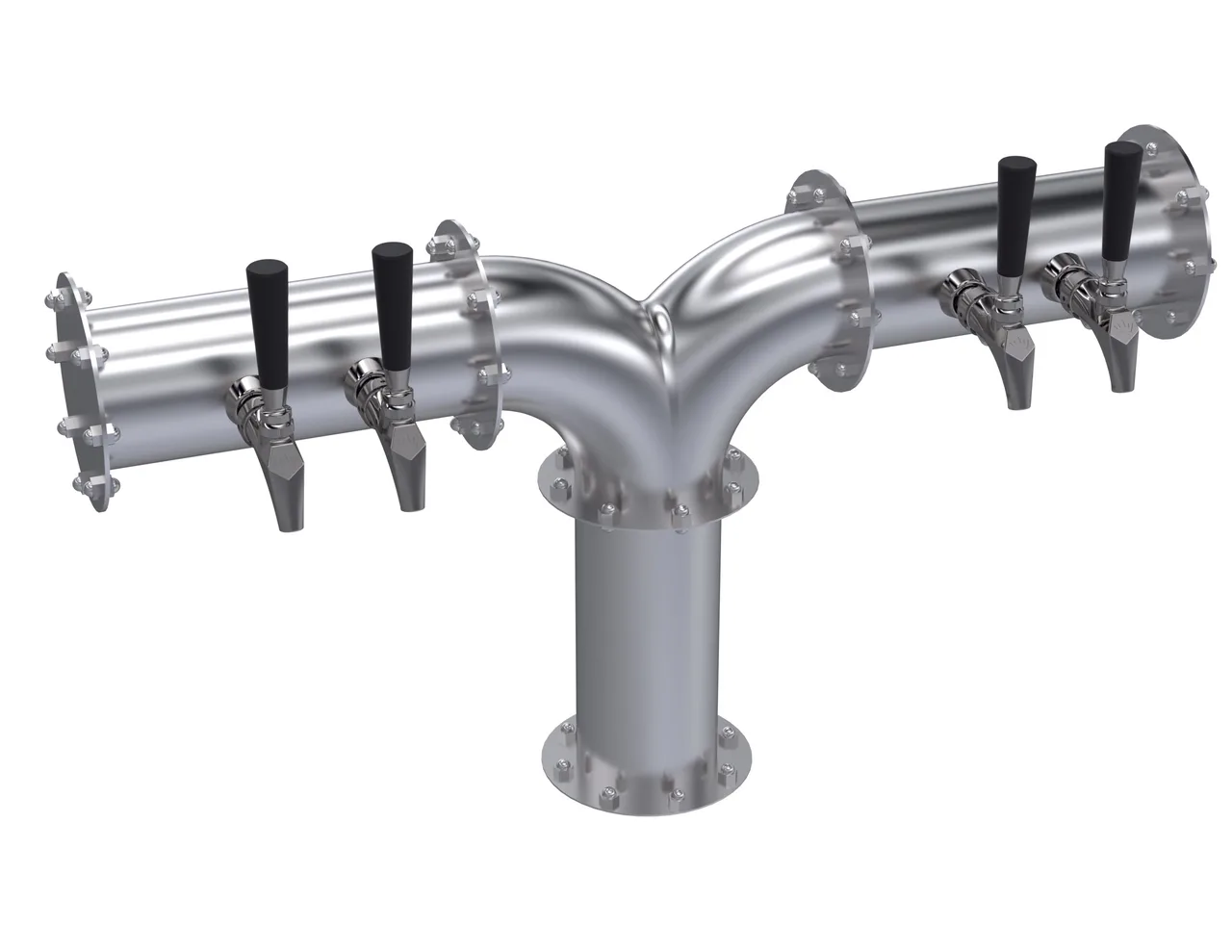 Krowne KPY-4S Y-Tower Beer Dispensing, 30" OA Countertop, Brushed Steel, Glycol Cooled, Four Tap