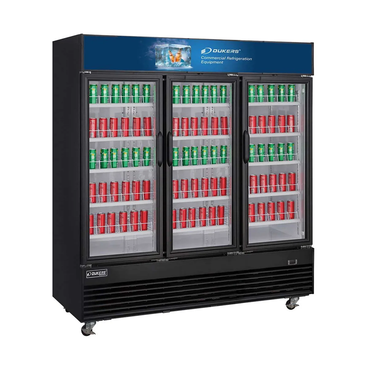Dukers Appliance Co DSM-69R 78" Three Glass Door Merchandiser Refrigerator in Black, 69.5 cu. ft.