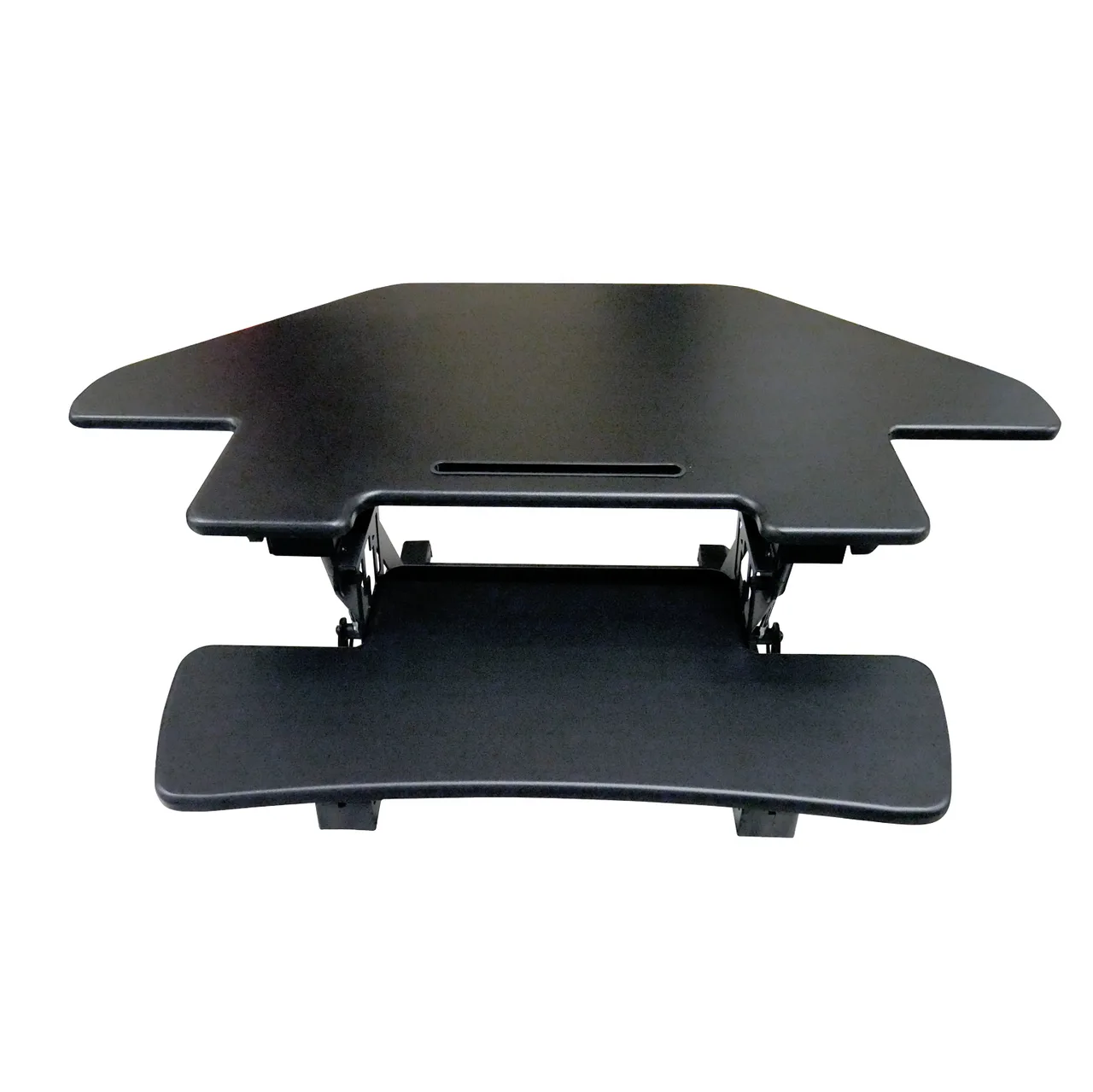 Omcan USA 44561 Ergonomic Corner Desk Platform, Sit & Stand, Adjustable Height, 28.74W x 7.5D, Black, Retractable Keyboard Tray