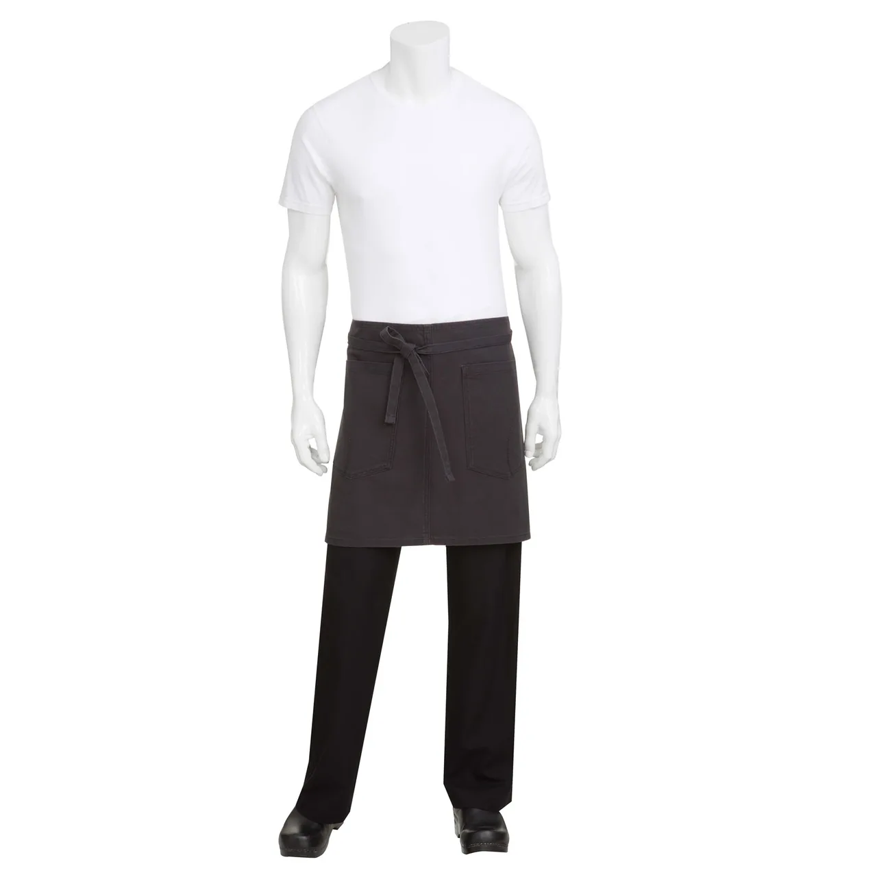 Chef Works AHWKV013-SGY-0 - 19"L X 31"W Gray Cotton Waist Apron - 2 Pockets