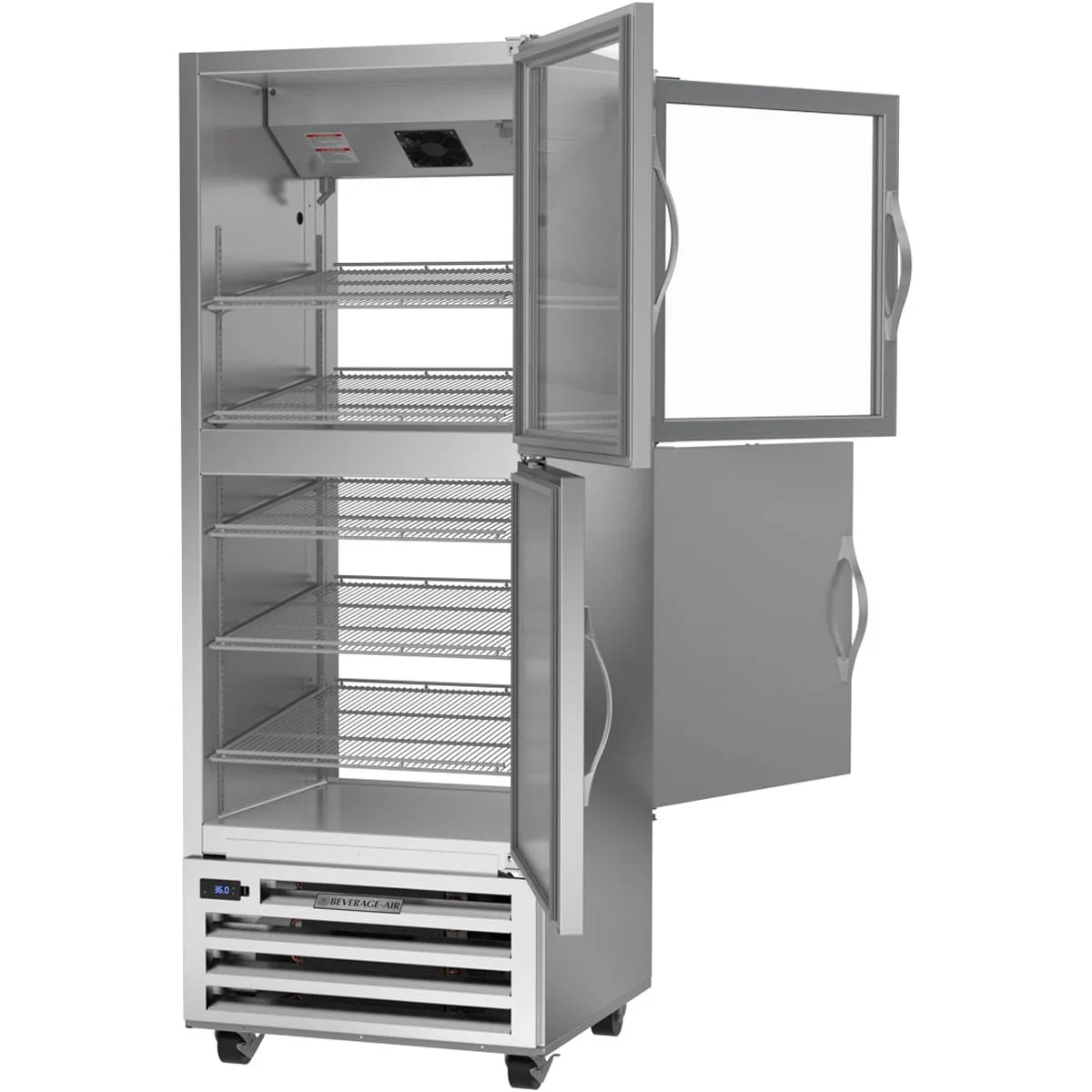 Beverage Air RID18HC-HGS 27" 1-Section Pass-Thru Refrigerator w/ 2 Solid & 2 Glass Half-Doors, Bottom Mounted, 18.38 cu. ft.