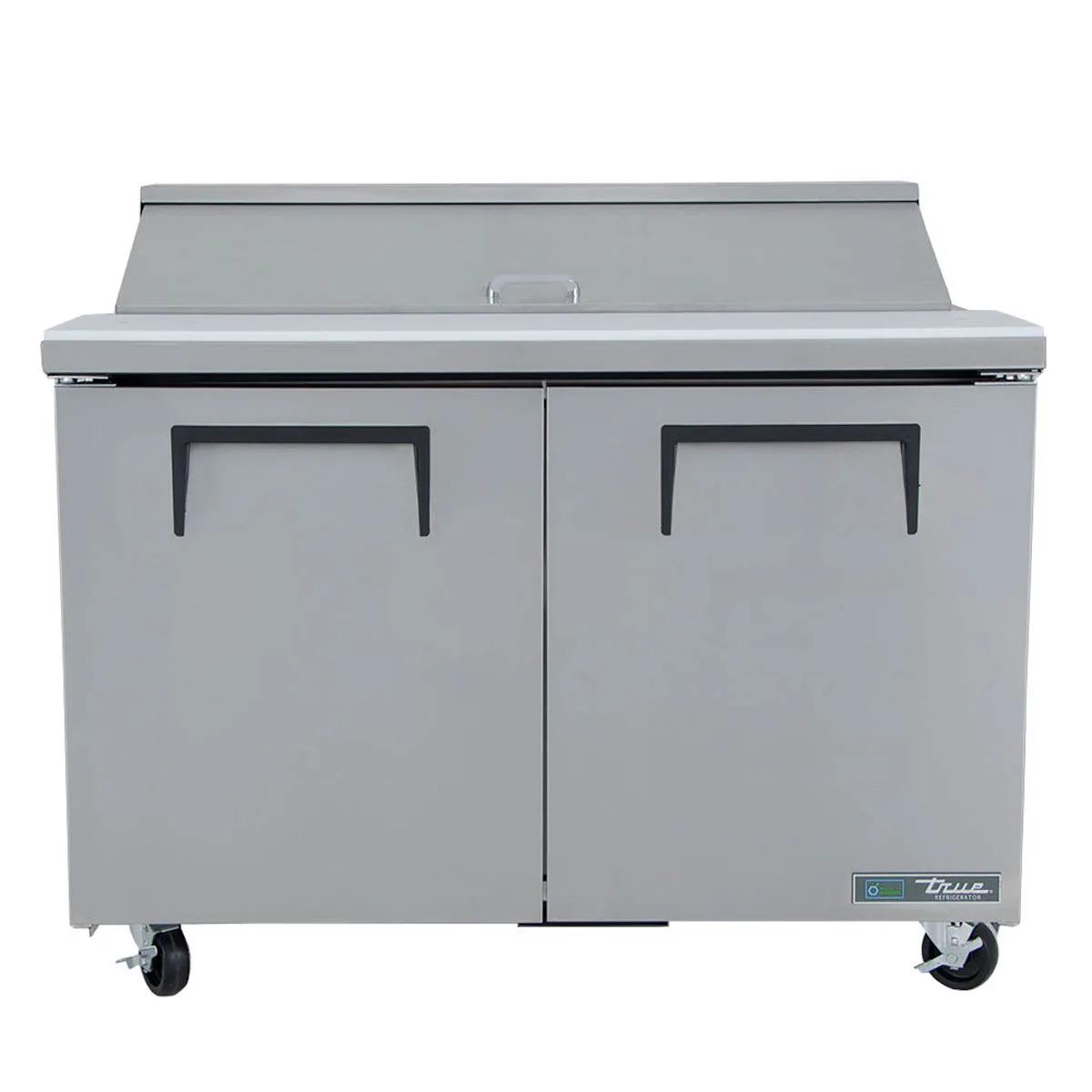 True TSSU-48-12-HC 48" Two Section Sandwich / Salad Prep Table w/ 2 Doors, 12 Pans