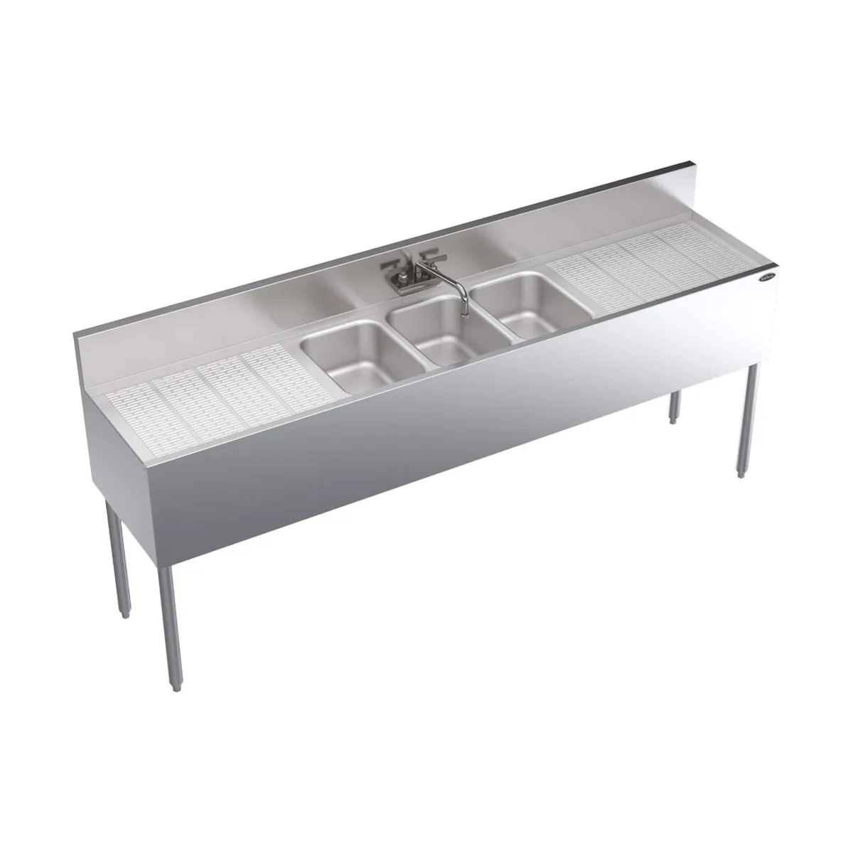 Krowne KR19-73C 84" 3 Compartment Underbar Sink w/ 2 Drainboards, Splash-Mount Faucet