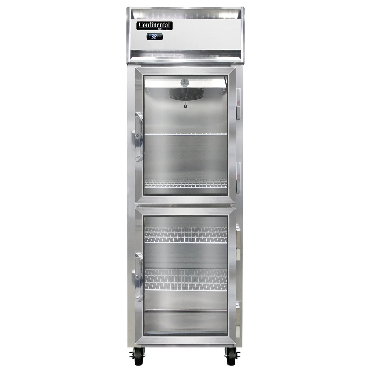 Continental 1RNSSGDHD 26" 1-Section Reach-In Refrigerator w/ 2 Glass Half Doors, All Stainless Steel, 20 cu. ft.