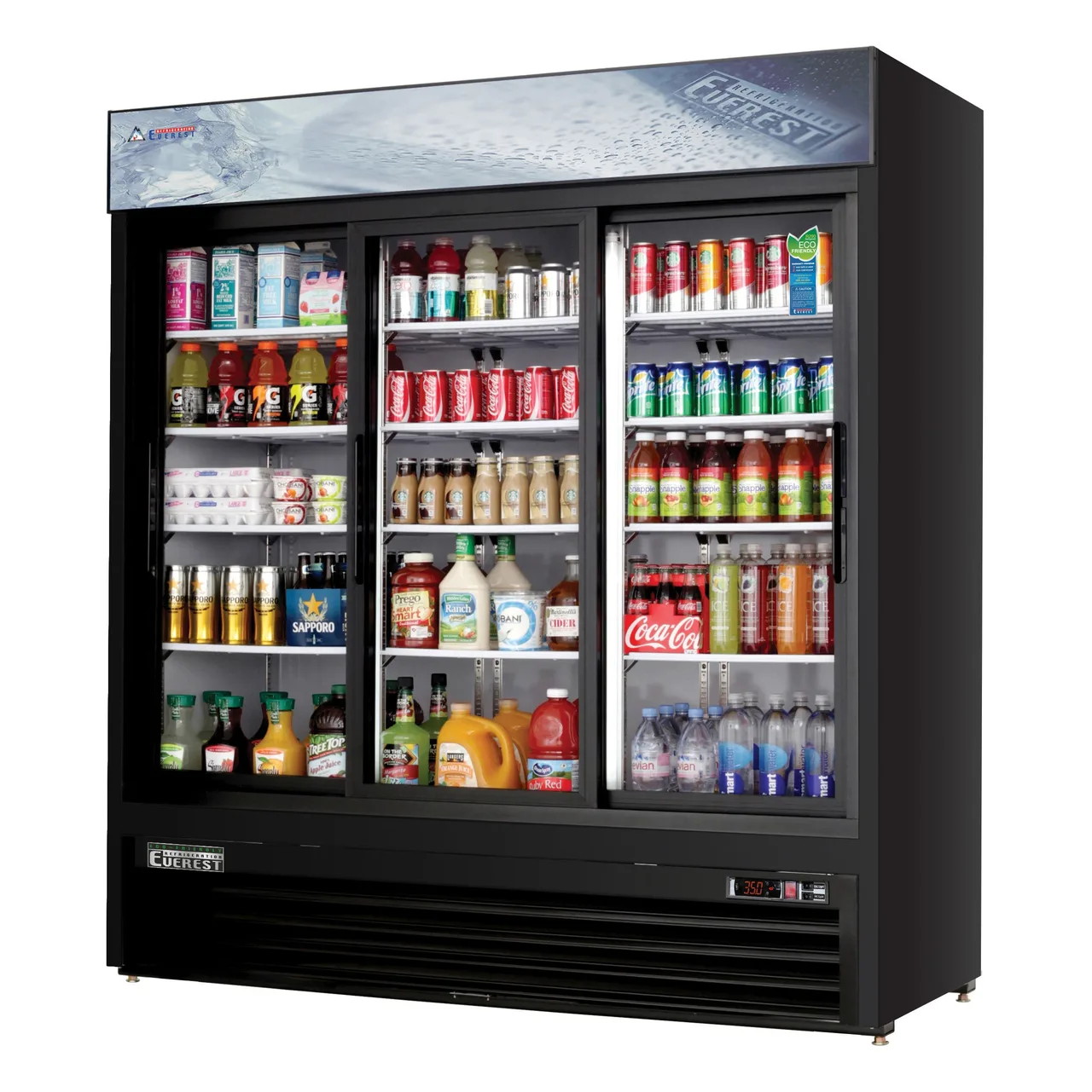 Everest EMGR69B 72" Three Doors Merchandiser Refrigerator, Black Exterior, 69 cu. ft.