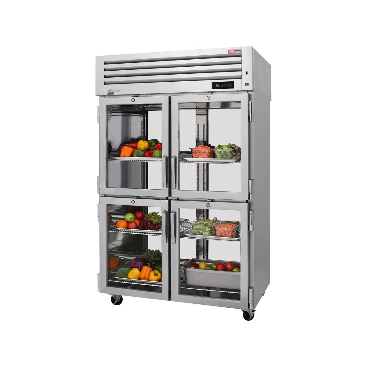 Turbo Air PRO-50-4R-G-PT-N 2-Section Pass-Thru Refrigerator w/ 8 Half Glass Doors, Top Mount, 50 cu. ft.