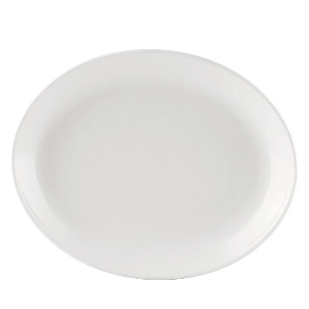 CAC China COP-OV14 - White Porcelain Oval Coupe Platter, 12-3/4" L x 10-1/4" W x 1-1/2" H - Dozen