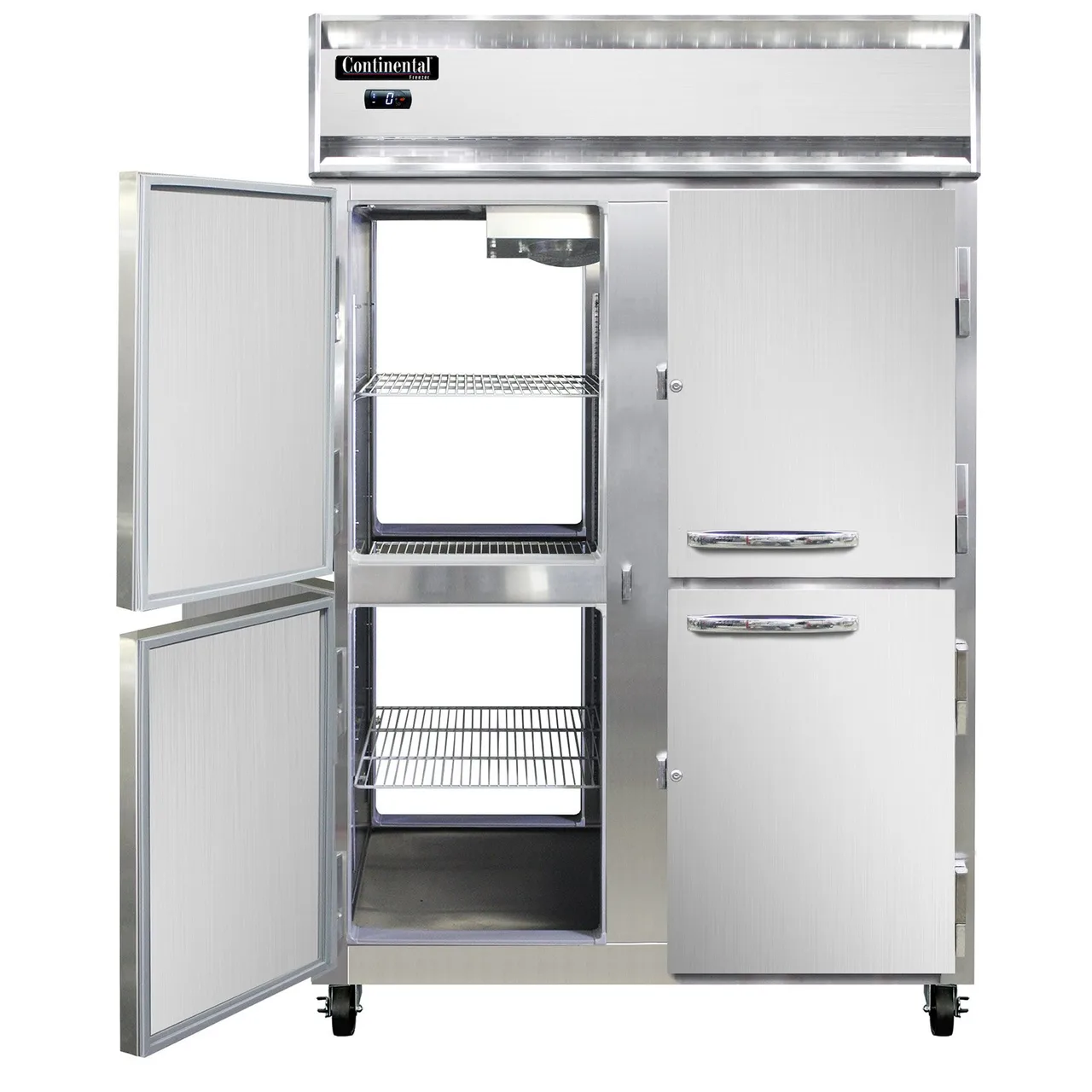 Continental Refrigerator 2FNSSPTHD 52" 2-Section Pass-Thru Freezer, 8 Half Solid Doors, Stainless Steel, 48 cu. ft., Top Mounted