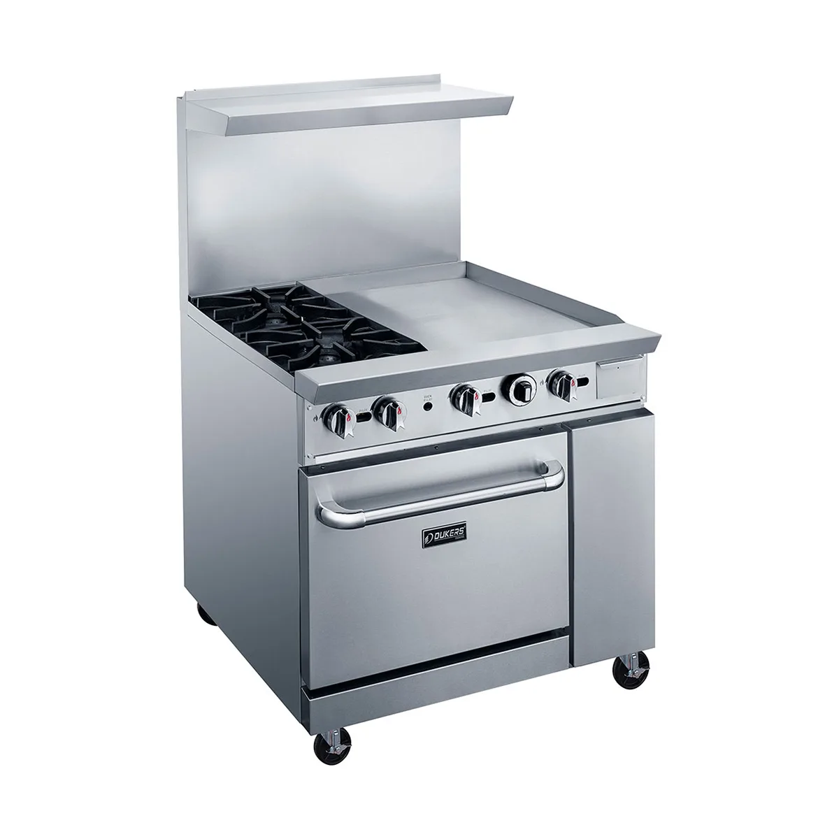 Dukers Appliance Co DCR36-2B24GM 36" Gas Restaurant Range w/ (2) Open Burners, 24" Griddle, (1) Standard Oven, 157.000 BTU 
