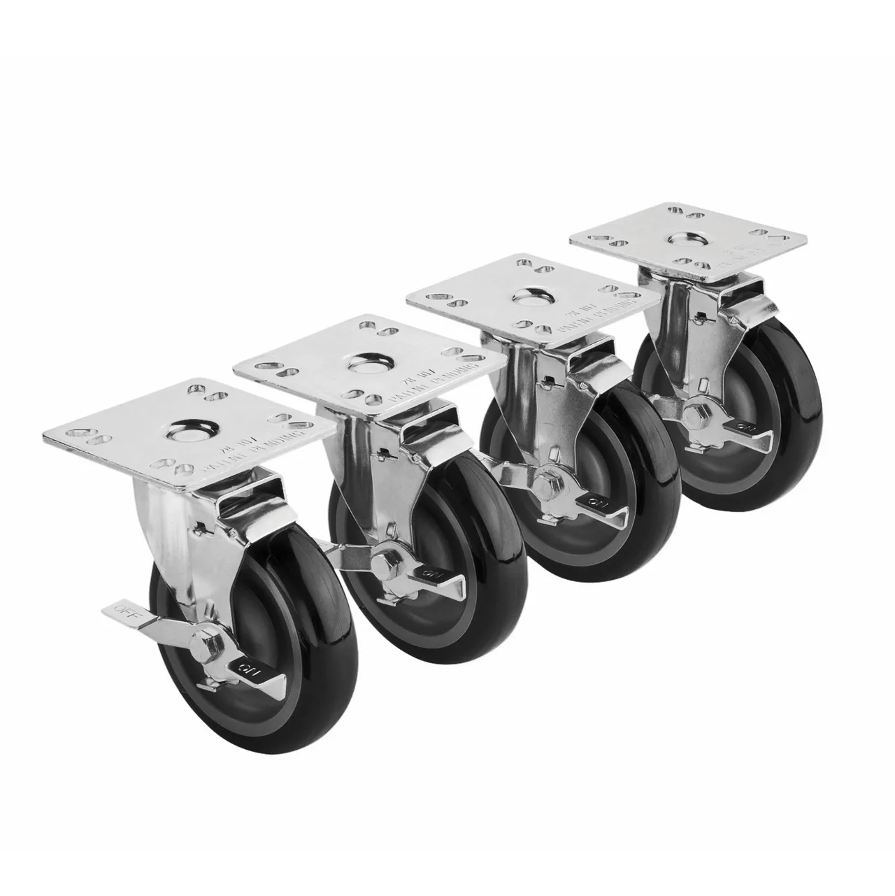 Krowne BC-134 Casters, 3" with Brakes, (Set of 4), Plate, Raises Unit 4"