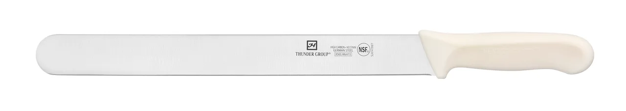 Thunder Group SLKF419WT Roast Beef Slicer, 12" Blade, White Polypropylene Handles, German Steel