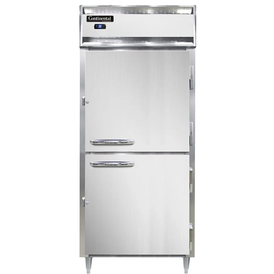 Continental Refrigerator D1RXSNSSHD 36" 1-Section Reach-In Refrigerator w/ 2 Half Solid Doors, All Stainless Steel, 26 cu. ft.