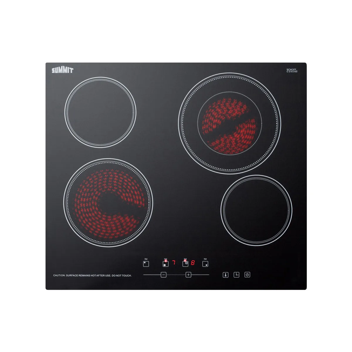 Summit CR4B23T5B 23 1/4" Electric Radiant Cooktop w/ (4) Burners, Black Ceramic Glass, Digital Controls, 6.4 kW, 220v