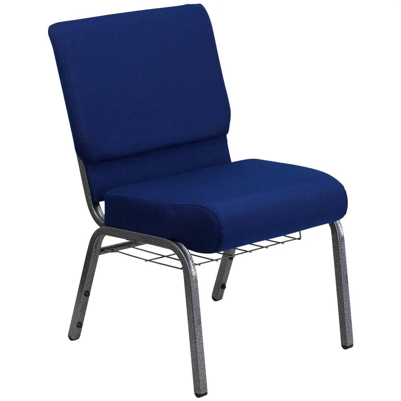 Flash Furniture FD-CH0221-4-SV-NB24-BAS-GG Hercules Series Extra Wide 800 lb. Stacking Church Chair, Navy Blue Fabric, Silver Vein Steel Frame